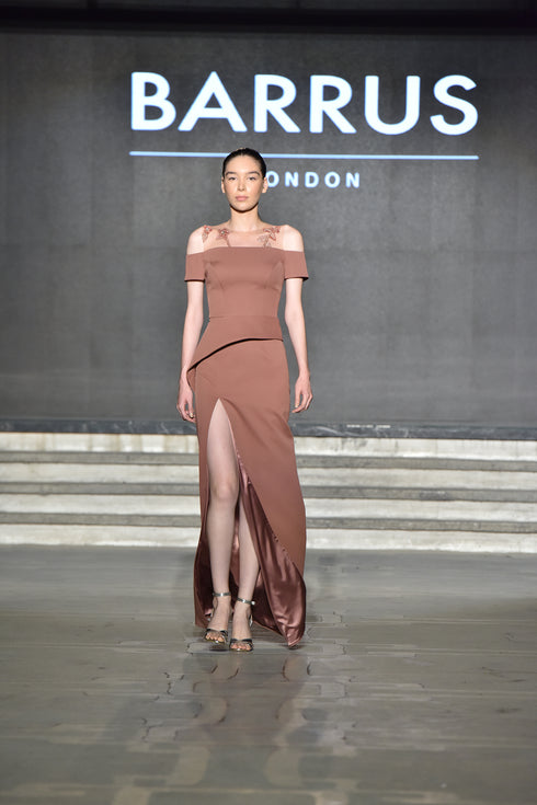 ONE LEG SLIT DRESS WITH PEPLUM DETAIL - Barrus London